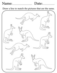 Kangaroo Puzzle. Printable Activity Page for Kids. Educational Resources for School for Kids. Kids Activity Worksheet. Match Similar Shapes