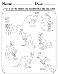 Kangaroo Puzzle. Printable Activity Page for Kids. Educational Resources for School for Kids. Kids Activity Worksheet. Match Similar Shapes