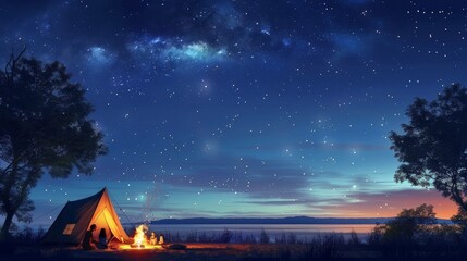 Night Scene With Tent and Stars