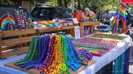 Pride-themed art and crafts displayed at a community fair