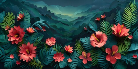 Obraz premium quilting paper, Amazon Rainforest, paper cut style, epic detail,generative ai