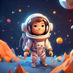 Kid Astronaut In Space Suit Hopeful Aspiring Future Career Job Occupation Concept Chibi Poly illustration