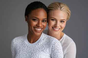 Black and Caucasian Lesbian Couple in Studio Photoshoot