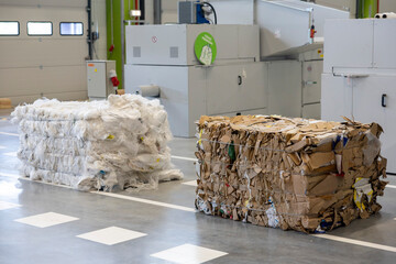 Bales of cardboard and box board with strapping wire ties recycling