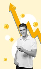 Creative poster collage of economist man with charts up