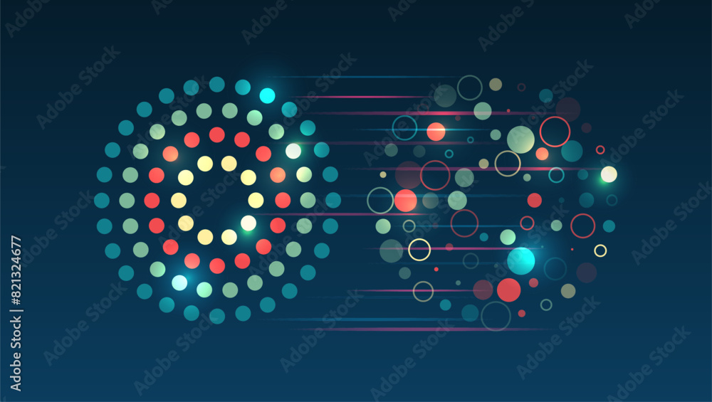 Aufkleber Process of information analysis. Vector illustration, information flow on a dark background. Visualization of sorting a large amount of data.