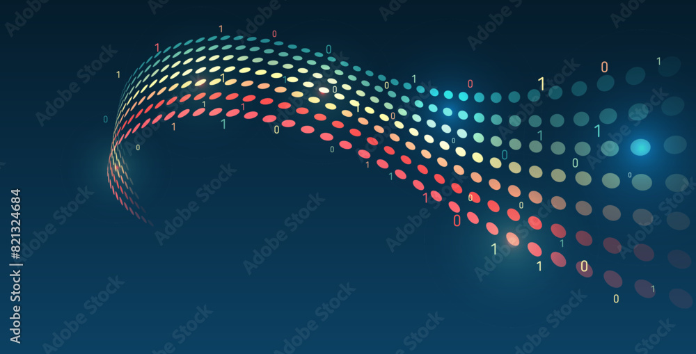 Poster Visualization of sorting a large amount of data. Process of information analysis. Vector illustration, information flow on a dark background.