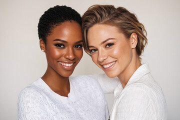 Joyful Love: Interracial Lesbian Couple in Studio Photoshoot