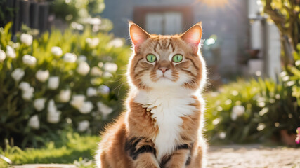 Obraz premium The orange cat is a beloved pet, with cute and playful nature. The domestic feline is often a tabby, favorite among animal lovers. Kitten or an adult kitty, this mammal brings joy to any household. 