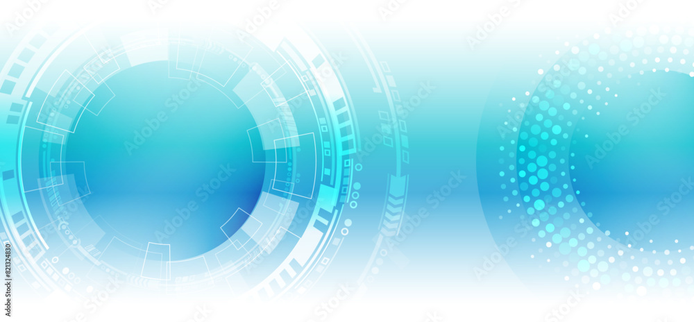Poster Modern science vector presentation. Abstract circles and lines futuristic concept. Data transfer and protection, internet communication on a blue and white background. High computer technology design.