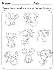 Koala Puzzle. Printable Activity Page for Kids. Educational Resources for School for Kids. Kids Activity Worksheet. Match Similar Shapes