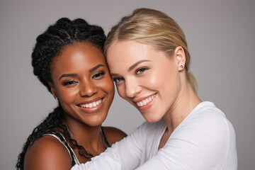 Loving Interracial Lesbian Couple in Studio Photoshoot
