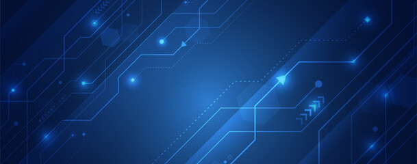 Data transfer and protection, internet communication on a blue background. High computer technology design. Modern data protection vector presentation. Abstract circuit board futuristic concept.