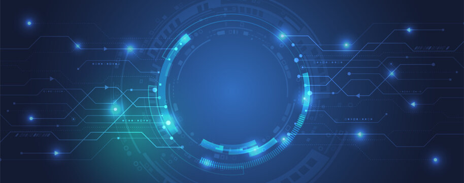 High computer technology design. Modern data protection vector presentation. Abstract circuit board futuristic concept. Data transfer and protection, internet communication on a blue background.