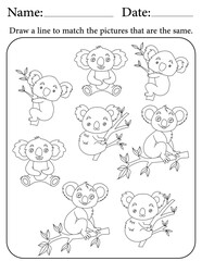 Koala Puzzle. Printable Activity Page for Kids. Educational Resources for School for Kids. Kids Activity Worksheet. Match Similar Shapes