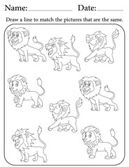 Lion Puzzle. Printable Activity Page for Kids. Educational Resources for School for Kids. Kids Activity Worksheet. Match Similar Shapes