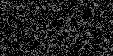 Black abstract topographic line map geographic grid line paper cut waves modern vector background.