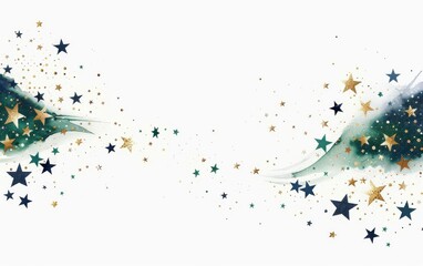 Elegant constellation themed invitation with navy, green, goldenrod colors, star patterns, and stylish typography, perfect for events, on white background.