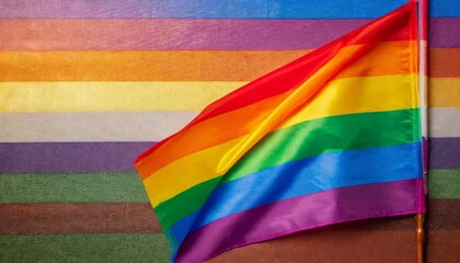 raised, shiny lgbt flag with bright colors, graphic, background texture close-up, macro shot of fabric, textiles, synthetics, queer pride month