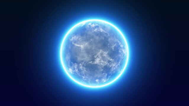 An abstract blue energy ball with glowing edges on a dark blue background.