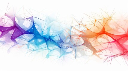 Abstract colorful digital art with fluid shapes and line patterns in blue, purple, red, and orange hues on a white background.