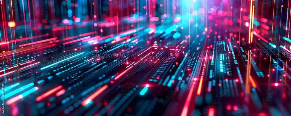 Fototapete abstract digital background with vibrant neon lights, creating a futuristic and dynamic atmosphere, 
