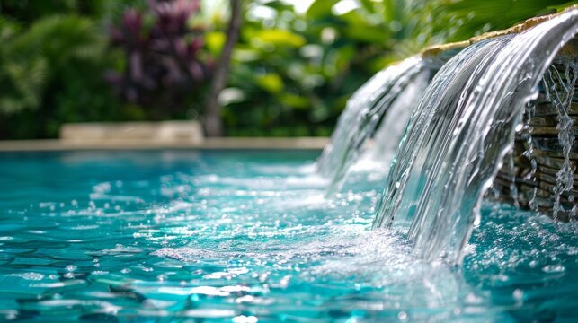 jets of water falling in the form of a waterfall into a pool generative ai
