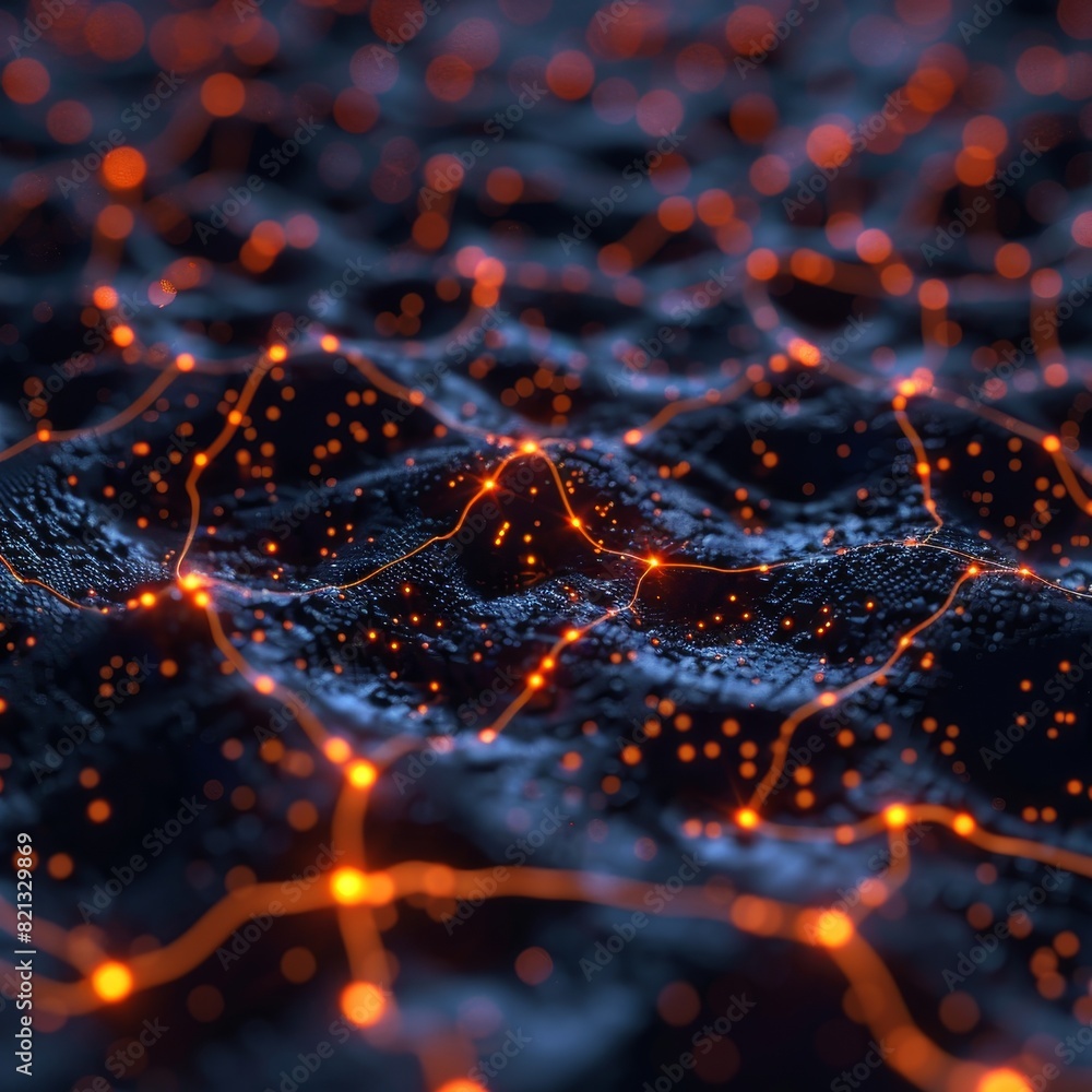 Aufkleber abstract digital landscape with glowing orange points and lines on a dark surface, representing tech