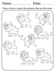 Lion Puzzle. Printable Activity Page for Kids. Educational Resources for School for Kids. Kids Activity Worksheet. Match Similar Shapes
