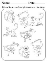 Monkey Puzzle. Printable Activity Page for Kids. Educational Resources for School for Kids. Kids Activity Worksheet. Match Similar Shapes