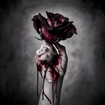 rose in hand and bleeding in it