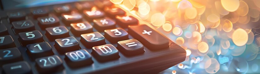 A single calculator with imaginative elements, a unique background, and advanced themes to evoke a sense of wonder with a blurry backdrop and copy space