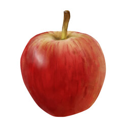 The apple is red, highlighted on a white background. , Made with watercolor brushes in Photoshop manually. It is suitable for greeting cards, certificates, banners, for packaging, for textiles.