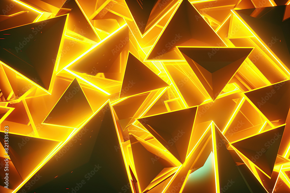 Wall mural close up horizontal image of glowing yellow triangles abstract background