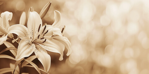 Retro Lily Flowers Background, Sympathy Card with Copy Space