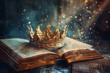 King Crown on Old Vintage Opened Book