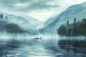 Nessie, the Lake Monster of Loch Ness Rears Out of Water