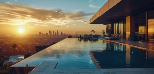 Sun Setting Over Swimming Pool