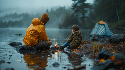 family having fun doing camping.generative ai