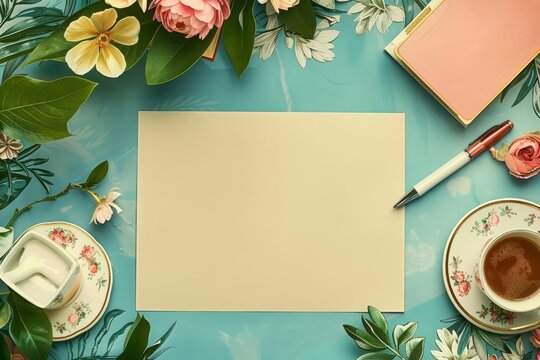 Blank vintage card for Bosss Day, showcasing elements of office appreciation in modern classic styles, and big copy space in the center for text