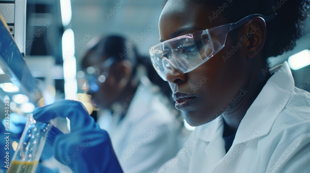 Poster in one corner of the factory a group of workers can be seen testing out a new type of gluon glue the
