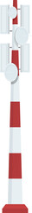 Obraz premium Vector illustration of a red and white cartoonstyle railroad crossing signal, isolated on a white background