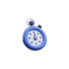 Blue 3D stopwatch, vector icon depicting precision and speed. Isolated clock element for time management
