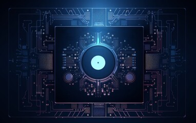 Digital abstract representation of a microchip primarily used in artificial intelligence applications, showcasing intricate circuit details.