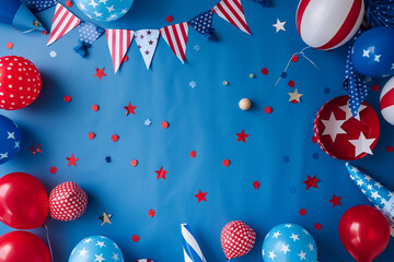 Fototapeta premium celebration with a stunning array of 4th of July decorations against a vibrant blue background