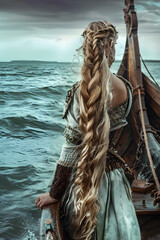 Female Viking Warrior Disembarking from a Long Ship