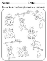 Monkey Puzzle. Printable Activity Page for Kids. Educational Resources for School for Kids. Kids Activity Worksheet. Match Similar Shapes