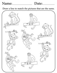 Monkey Puzzle. Printable Activity Page for Kids. Educational Resources for School for Kids. Kids Activity Worksheet. Match Similar Shapes