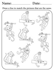 Monkey Puzzle. Printable Activity Page for Kids. Educational Resources for School for Kids. Kids Activity Worksheet. Match Similar Shapes