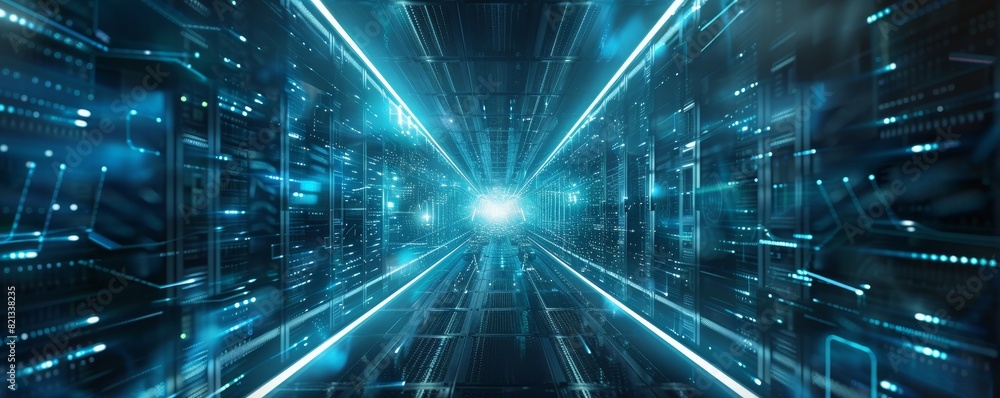 Aufkleber futuristic digital data stream, blue light streaks in a high-tech abstract space. perfect for techno